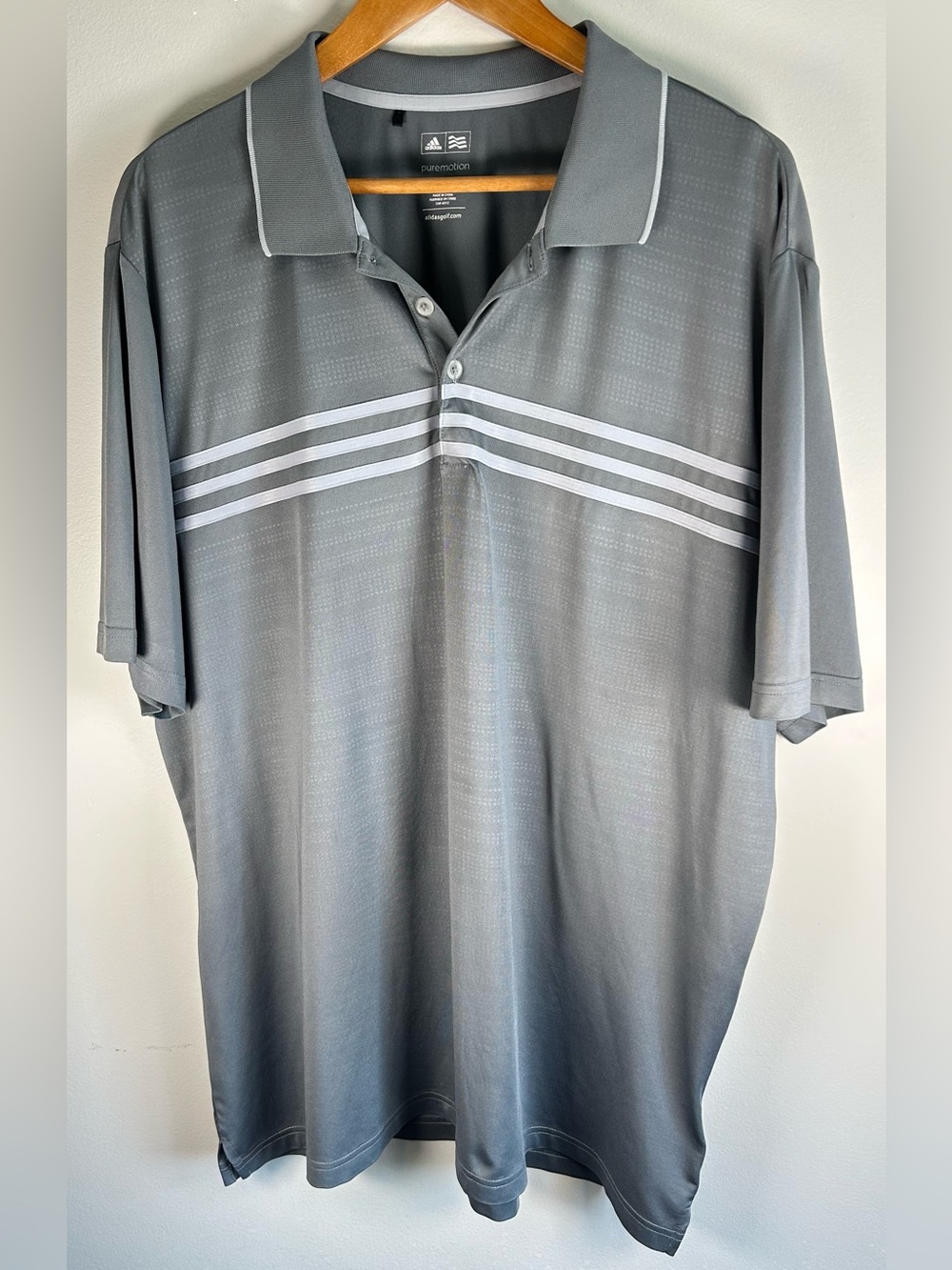 Adidas Pure Motion Men’s Golf Polo Shirt Size XL Gray White 3 Stripes EUC